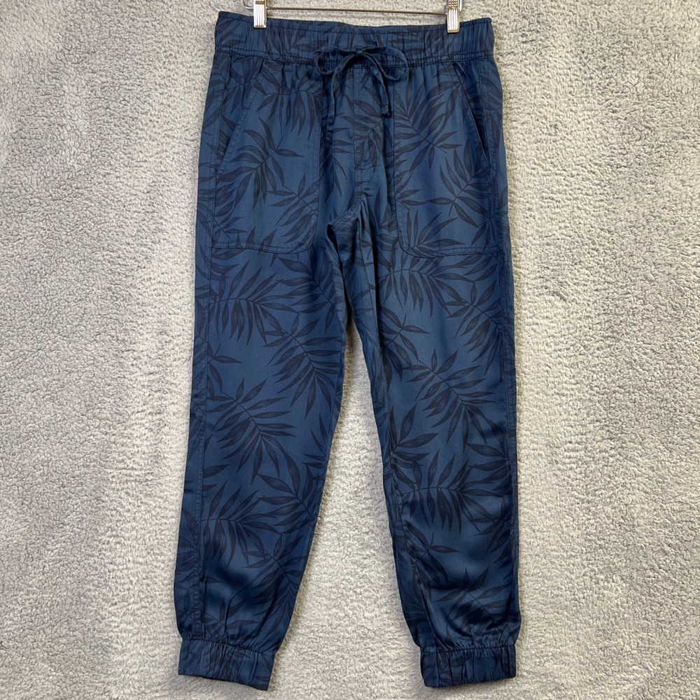 Orvis Jogger Pants Women Small Navy Blue Palm Leaf Print Drawstring Outdoors